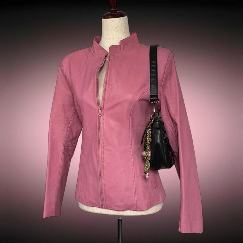 Euro Y2K Pink Vegan Leather Fitted Biker Moto Grail Vintage Jacket